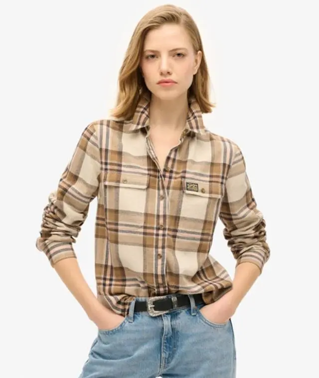 Superdry Women's Lumberjack Check Flannel Shirt Beige / Beige/cream Check - 