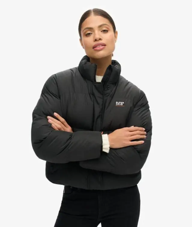 Superdry Women's Sports Puffer Cropped Jacket Black - 