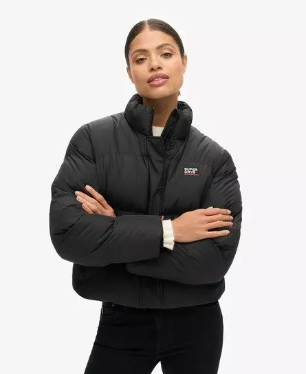 Superdry Women's Sports Puffer Cropped Jacket Black -