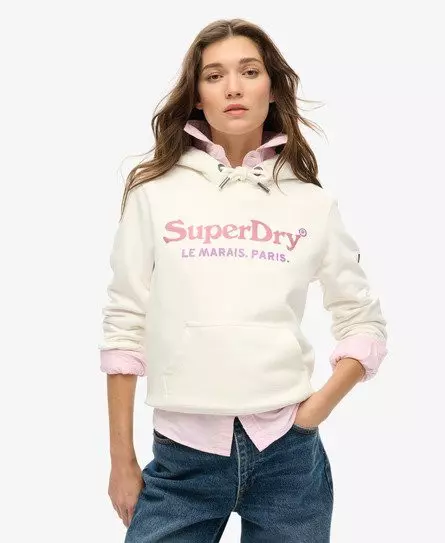Superdry Women's Metallic Venue Hoodie Cream / Ecru -