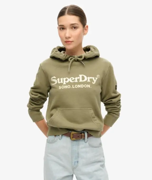 Superdry Women's Metallic Venue Hoodie Green / Dusty Olive Green - 