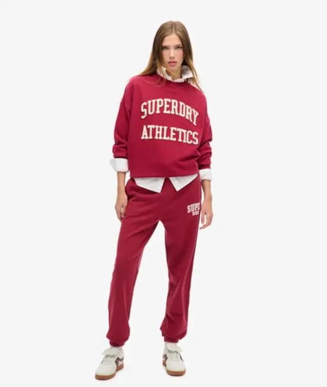 Superdry Ladies Classic Embroidered Athletic Essentials Boyfriend Jogger, Red and White, 
