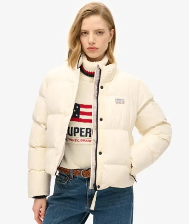Superdry Women's Sports Puffer Cropped Jacket White / Off White - 