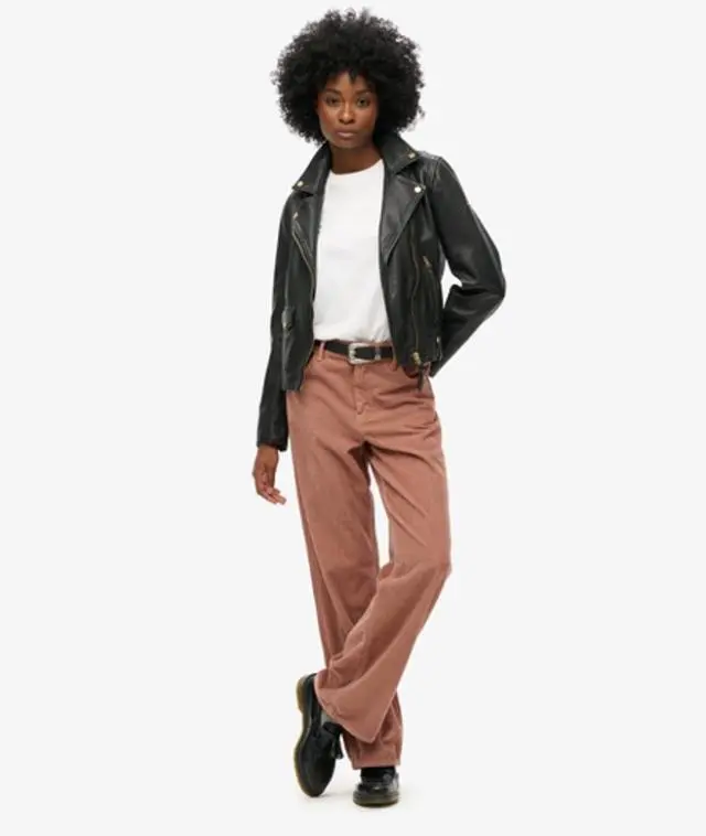 Superdry Women's Mid Rise Wide Leg Cord Trousers Brown / Burlwood Brown - 