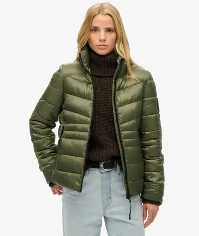 Superdry Women's Fuji Quilted Padded Jacket Green / Dusty Olive Green - 