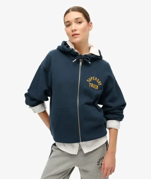 Superdry & Co Women's College Logo Boyfriend Zip Hoodie Blue / Blueberry Navy - 