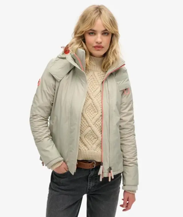 Superdry Ladies Slim Fit Pop Zip Hooded Arctic Sd-Windcheater Jacket, Grey, 