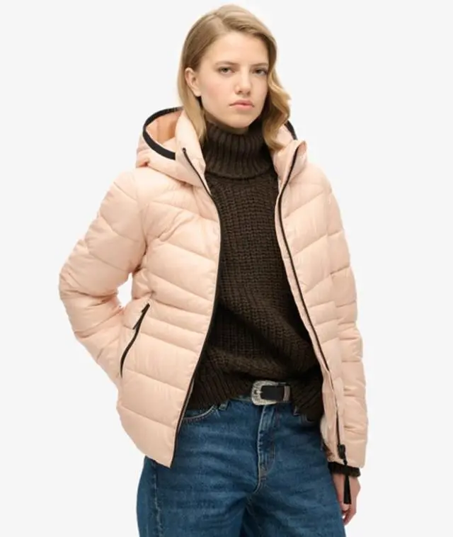 Superdry & Co Women's Hooded Fuji Quilted Padded Jacket Beige / Frappe Beige - 