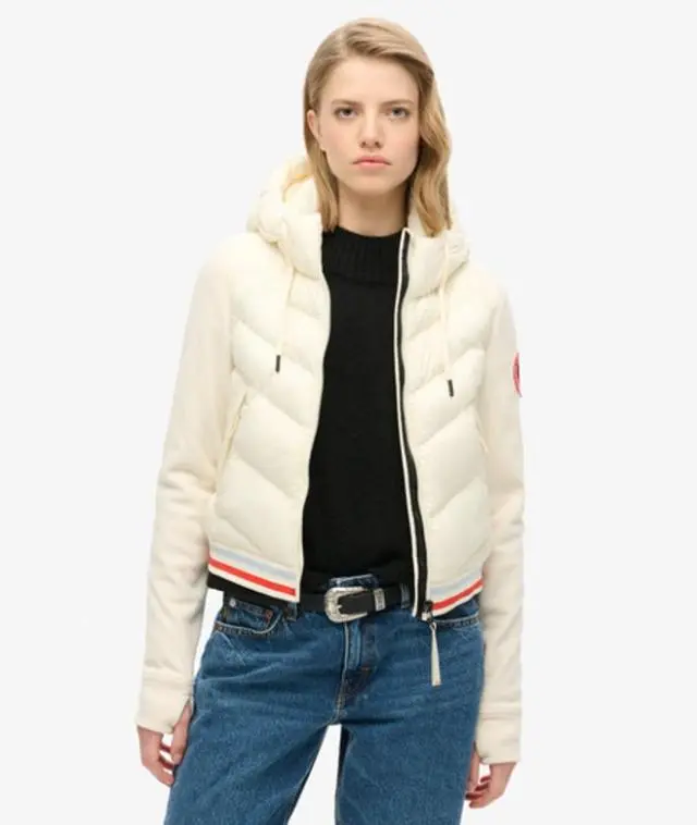 Superdry & Co Ladies Classic Hooded Storm Fuji Hybrid Bomber Jacket, Off White, 