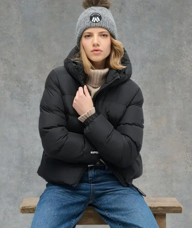 Superdry & Co Ladies Classic Hooded Sports Puffer Jacket, Black, 