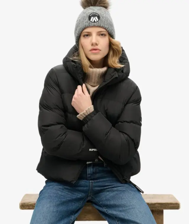 Superdry Ladies Classic Hooded Sports Puffer Jacket, Black, 