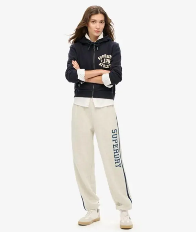 Superdry Women's Athletic Essentials Vintage Side Stripe Joggers Grey / Oatmeal Grey Marl - 