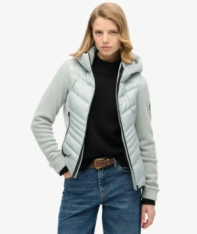 Superdry Ladies Slim Fit Hooded Storm Fleece Jacket, Light Grey, 