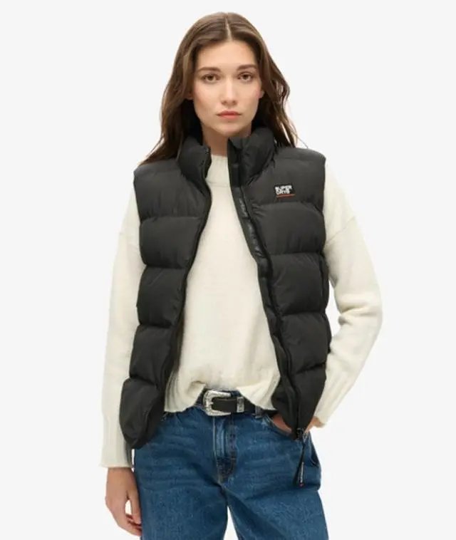 Superdry Ladies Slim Fit Sports Puffer Gilet, Black, 