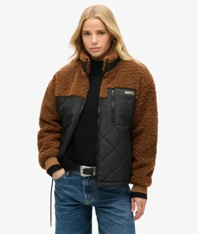 Superdry & Co Women's Workwear Sherpa Fleece Hybrid Jacket Brown / Bison Brown - 