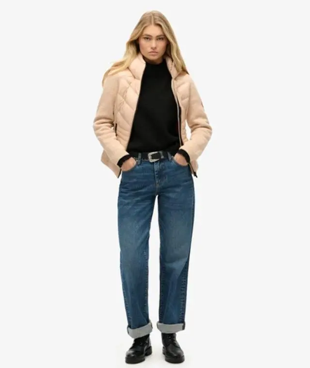 Superdry Women's Hooded Storm Knit Hybrid Jacket Beige / Frappe Beige - 