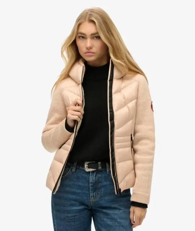 Superdry Women's Hooded Storm Knit Hybrid Jacket Beige / Frappe Beige - 