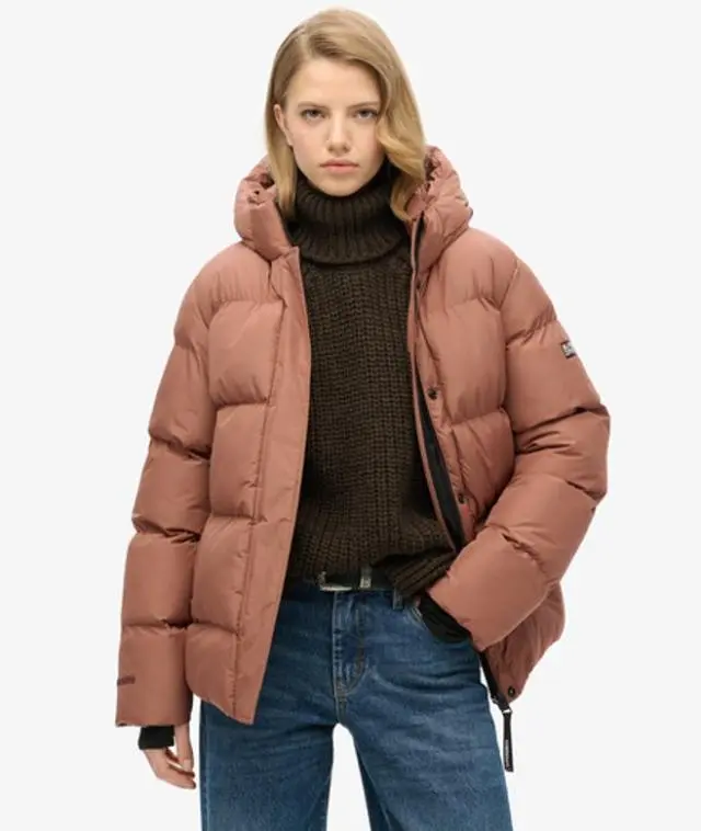 Superdry & Co Women's Hooded Mid Length Sports Puffer Jacket Brown / Nutmeg Spice Brown - 