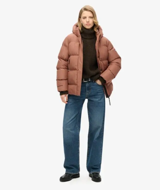 Superdry Women's Hooded Padded Sports Puffer Jacket Brown / Nutmeg Spice Brown - 