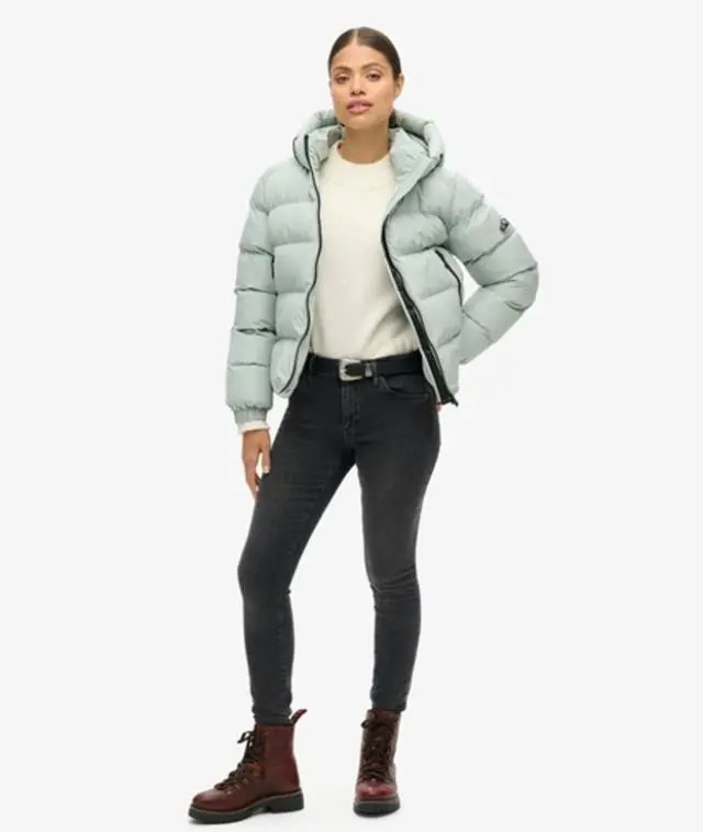 Superdry Women's Hooded Sports Puffer Jacket Light Grey / Puritan Grey - 