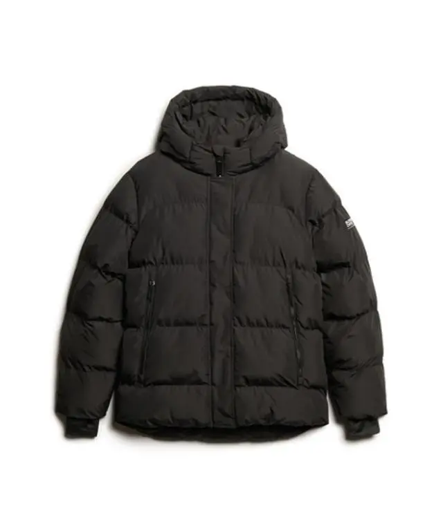 Superdry Women's Hooded Mid Length Sports Puffer Jacket Black - 