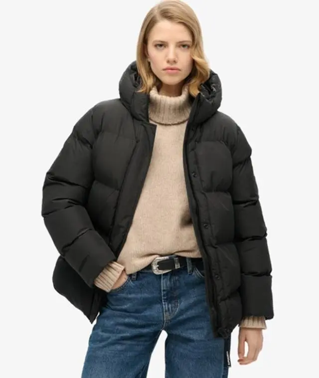 Superdry Women's Hooded Padded Sports Puffer Jacket Black - 