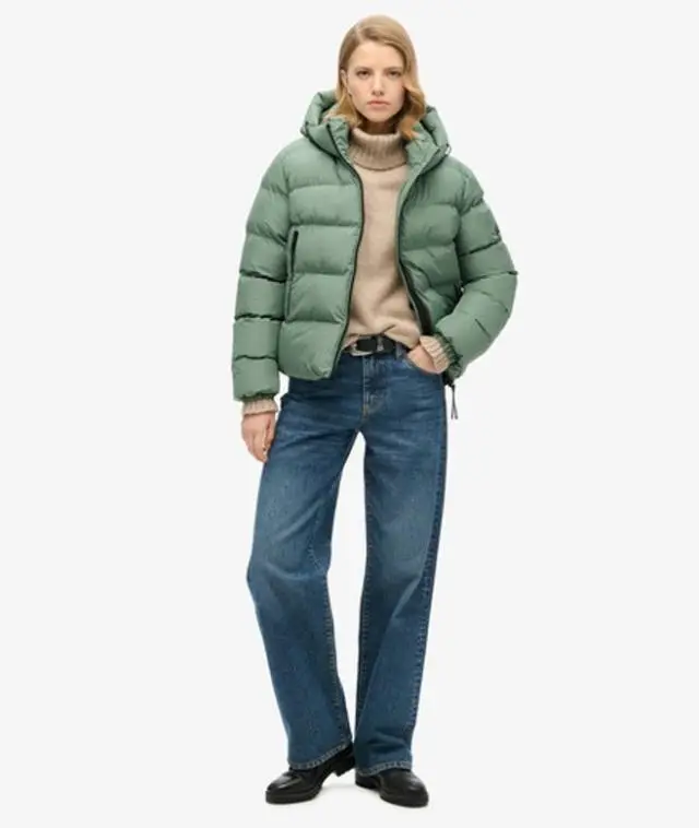 Superdry & Co Women's Hooded Sports Puffer Jacket Green / Laurel Khaki - 