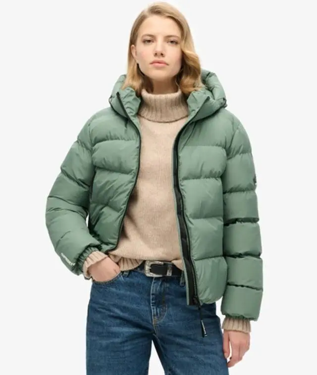 Superdry Women's Hooded Sports Puffer Jacket Green / Laurel Khaki - 