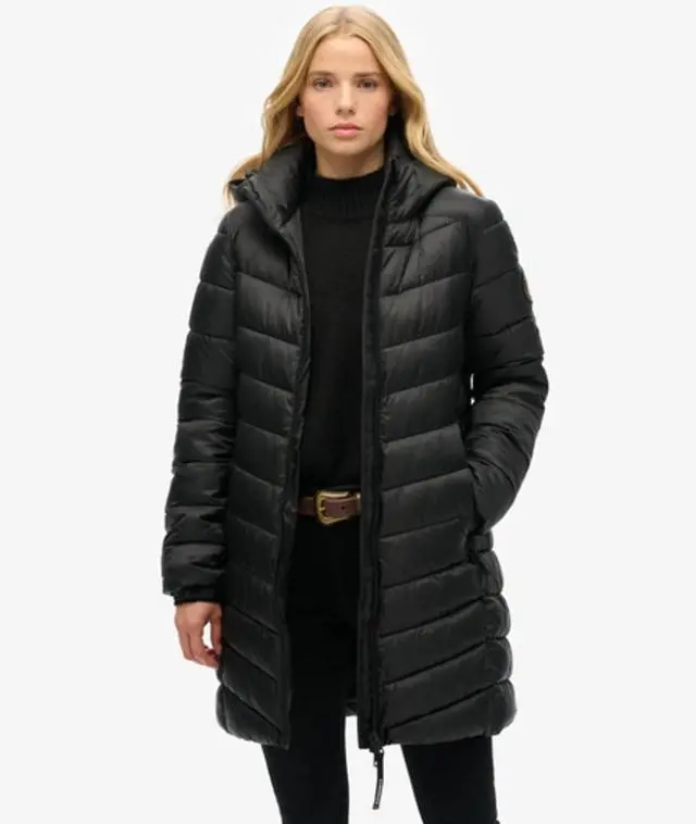 Superdry & Co Ladies Hooded Fuji Mid Padded Jacket, Black, 