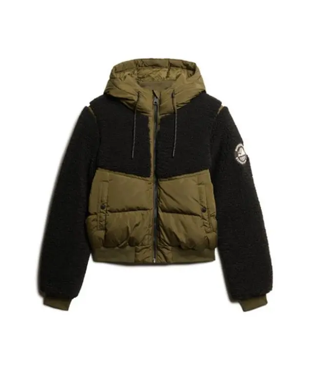 Superdry Women's Everest Bomber Hybrid Jacket Green / Grey Marl/jaffa - 