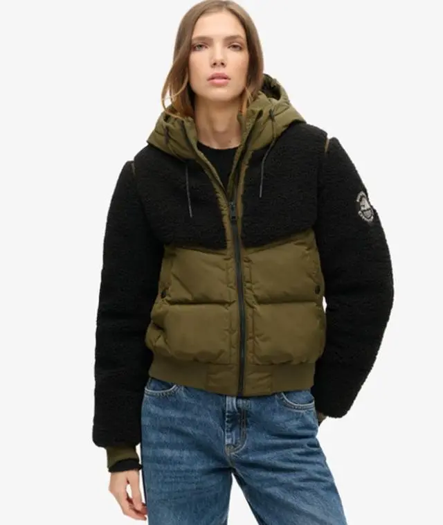 Superdry Women's Everest Bomber Hybrid Jacket Green / Grey Marl/jaffa - 