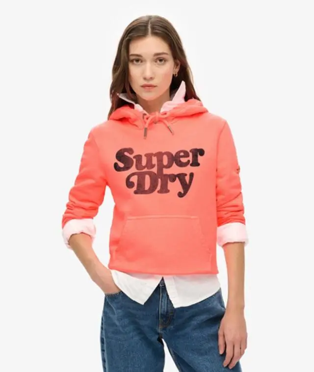 Superdry Ladies Lightweight Cooper Tonal Logo Hoodie, Pink, 