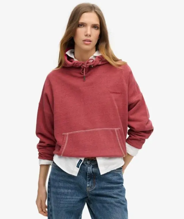 Superdry Ladies Essential Logo Overdyed Hoodie, Pink, 