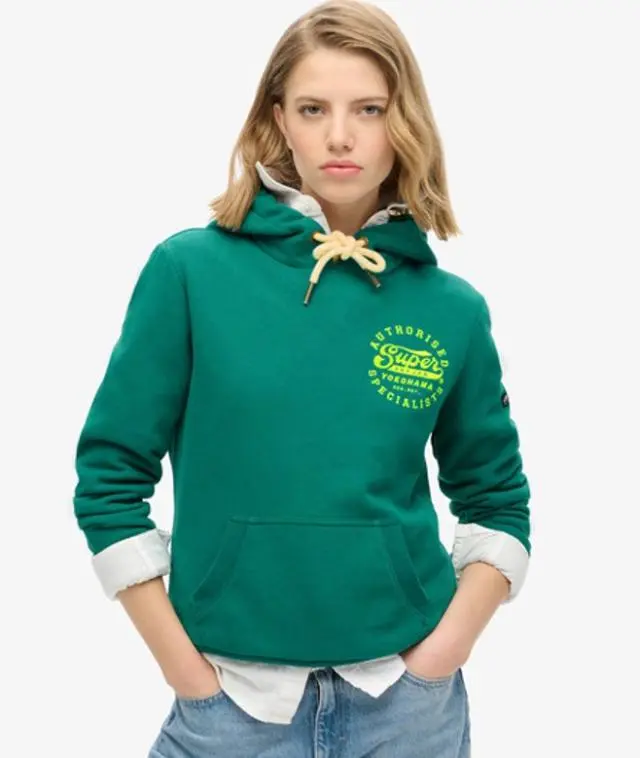 Superdry & Co Women's Neon Embroidered Graphic Hoodie Green / Storm Green - 