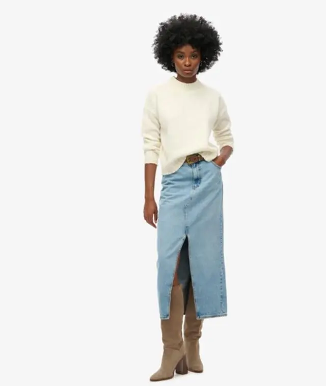 Superdry Women's Denim Split Maxi Skirt Blue / Beach Blue - 