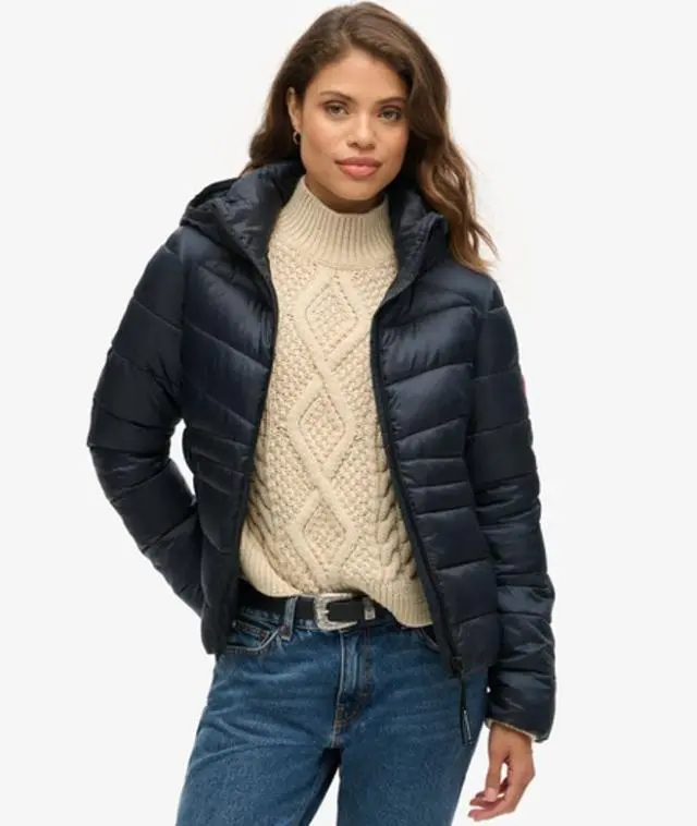 Superdry Women's Hooded Fuji Quilted Padded Jacket Navy / Eclipse Navy - 