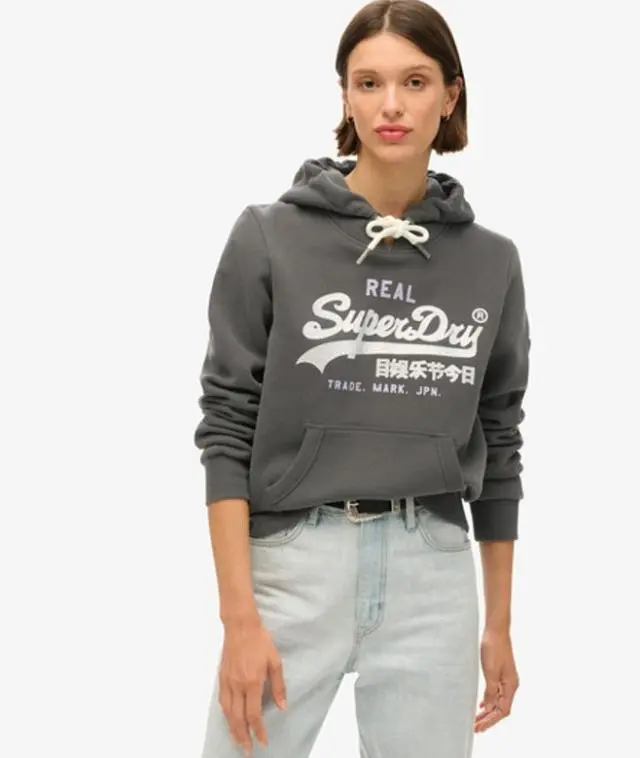 Superdry Women's Embellished Vintage Logo Graphic Hoodie Black / Washed Black - 