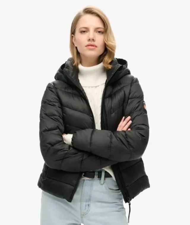 Superdry Women's Hooded Fuji Quilted Padded Jacket Black -