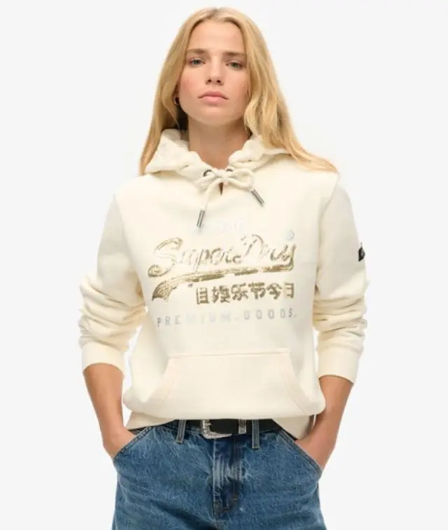 Superdry Women's Embellished Vintage Logo Graphic Hoodie Cream - 