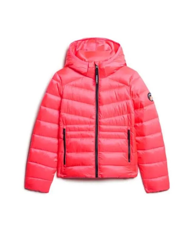 Superdry Women's Hooded Fuji Quilted Padded Jacket Pink / Hyper Fire Pink - 