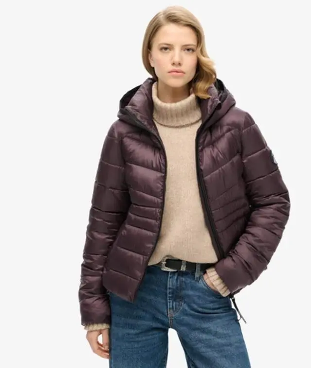 Superdry Women's Hooded Fuji Quilted Padded Jacket Purple / Smoky Aubergine Purple - 