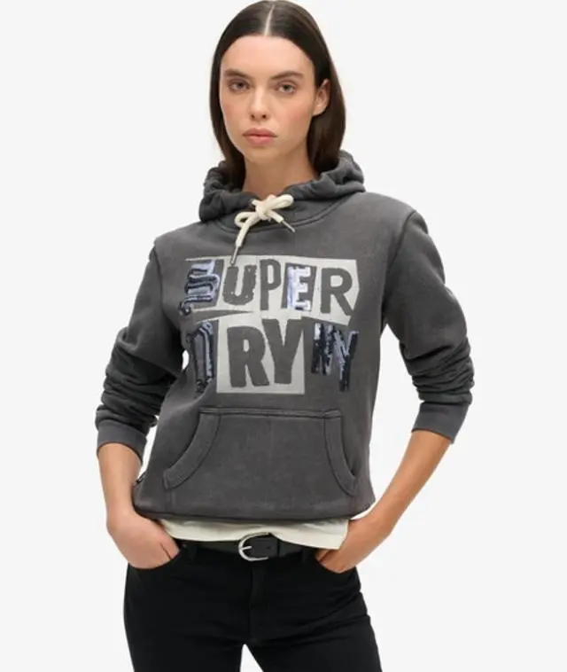 Superdry Women's Embellished Punk Graphic Hoodie Black / Blackboard - 