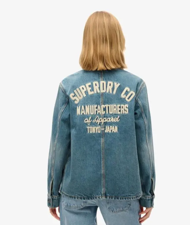 Superdry Women's Embroidered Denim Chore Jacket Dark Blue / Fulton Vintage Blue - 
