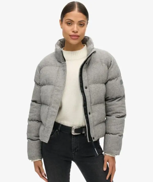 Superdry Women's Tweed Puffer Boxy Jacket Grey / Grey Marl - 