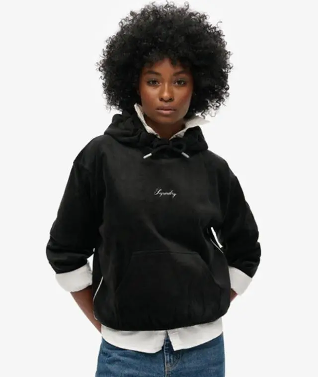 Superdry Women's Country Club Velour Loose Hoodie Black - 