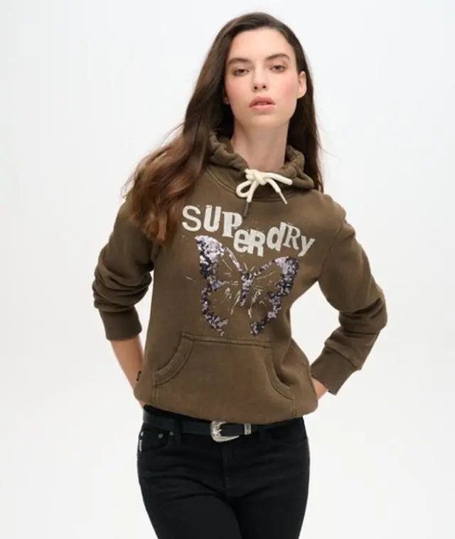 Superdry Women's Embellished Punk Graphic Hoodie Khaki / Deep Khaki Green - 
