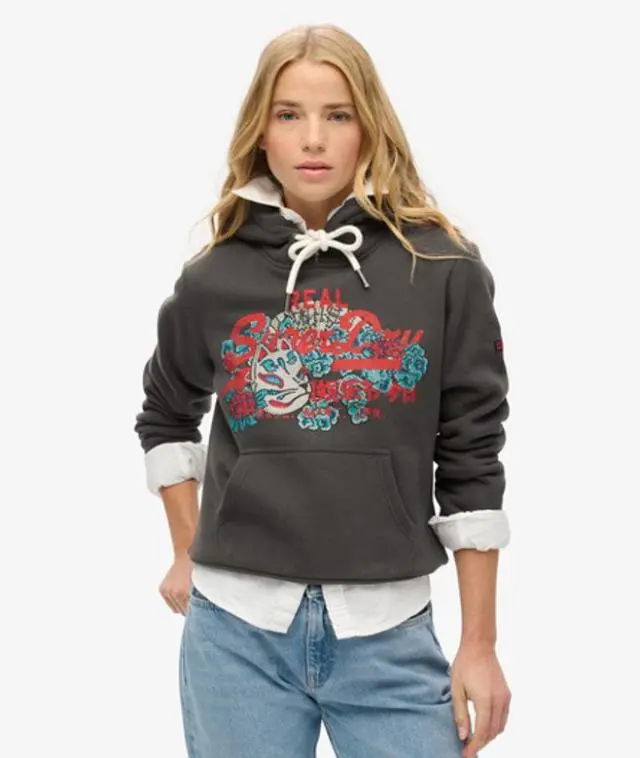 Superdry & Co Women's Tokyo Vintage Logo Graphic Hoodie Black / Vintage Black - 