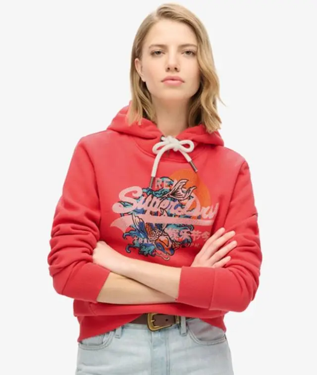 Superdry Women's Tokyo Vintage Logo Graphic Hoodie Red / Soda Pop Red - 