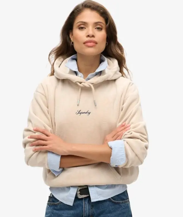 Superdry Women's Country Club Velour Loose Hoodie Grey / Off Grey - 