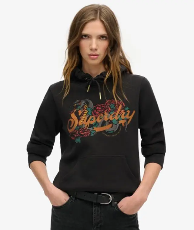 Superdry & Co Women's Tattoo Script Graphic Hoodie Black - 